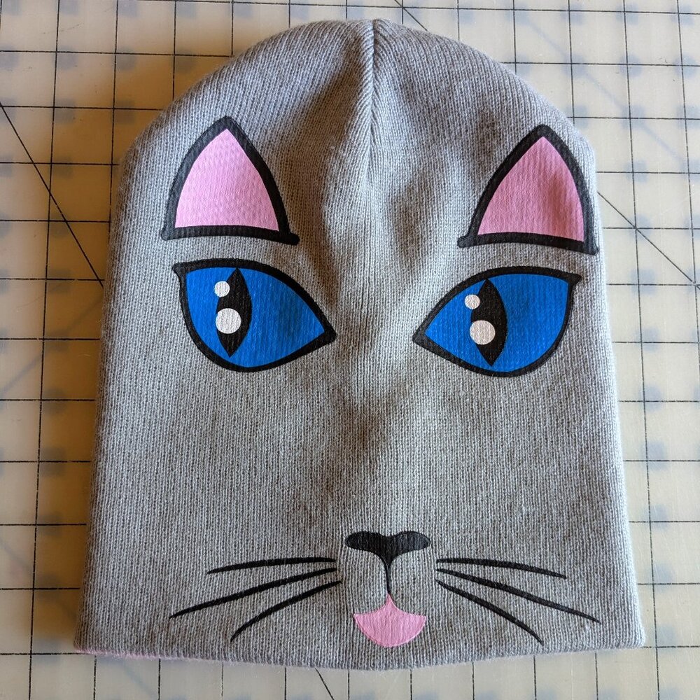 Target Gray Cat Face Beanie Reversible New